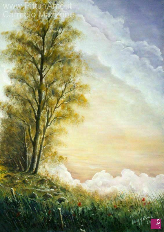 quadri in vendita online - Tramonto sugli alberi