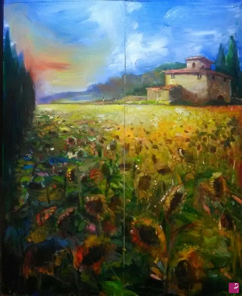 Disponibile Quadro Tramonto Sui Girasoli The Artist Pitturiamo® Aps 3828