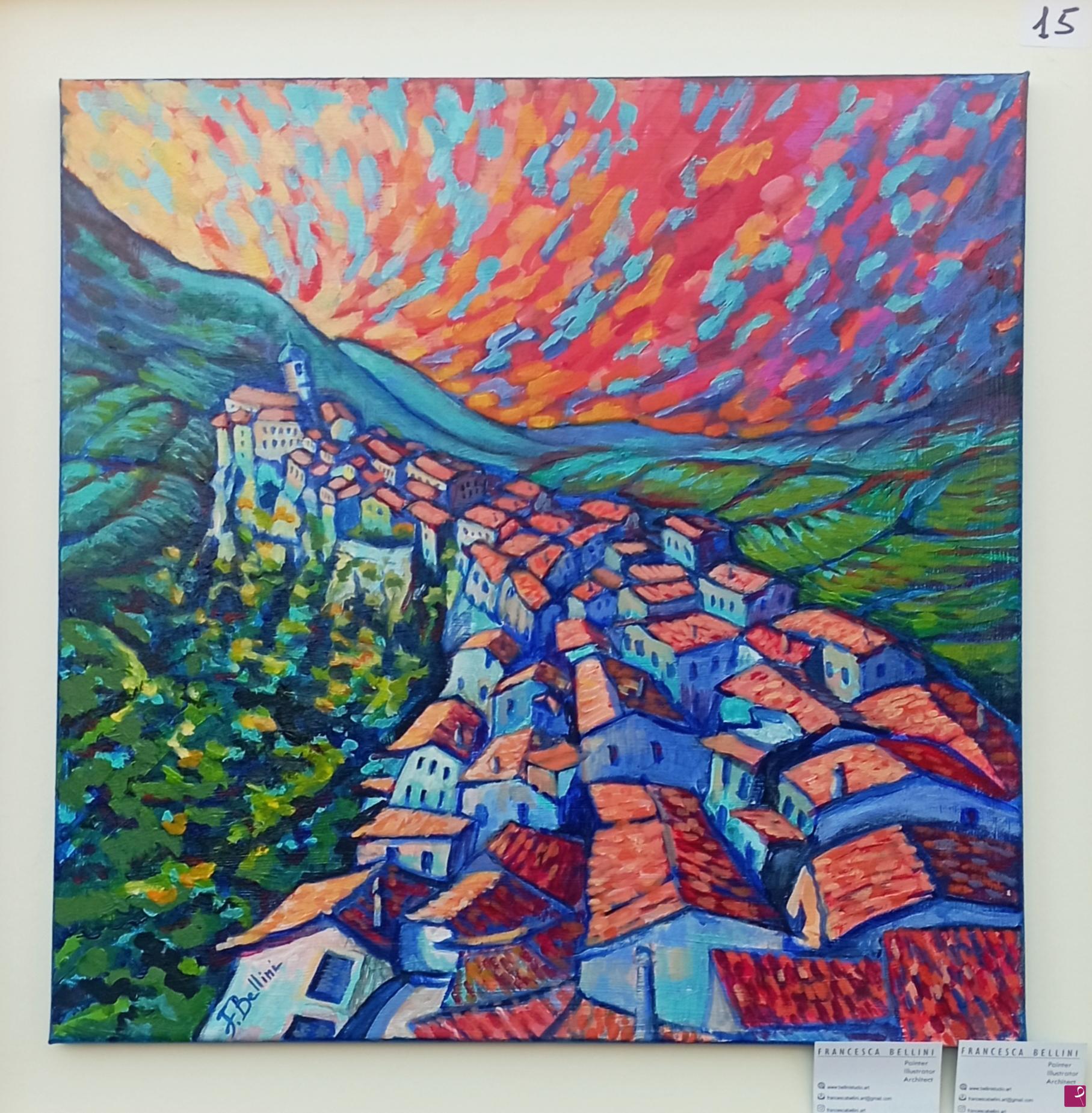 quadri in vendita online - Tramonto sul Borgo