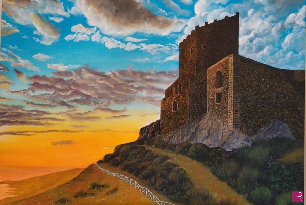 quadri in vendita online - Tramonto sul castello 