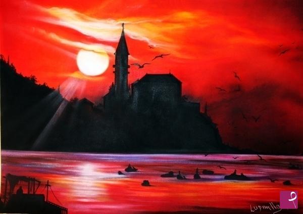 quadri in vendita online - tramonto sul castello