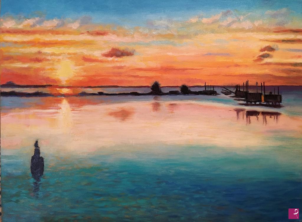 quadri in vendita online - Tramonto sul Delta del Po 