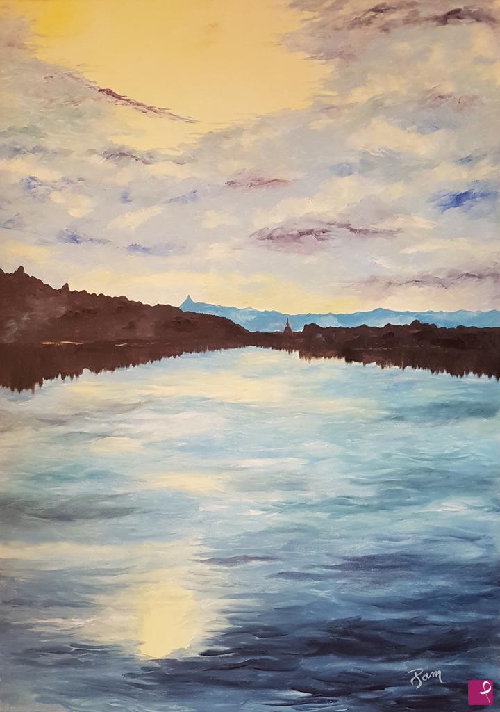 quadri in vendita online - Tramonto sul fiume 
