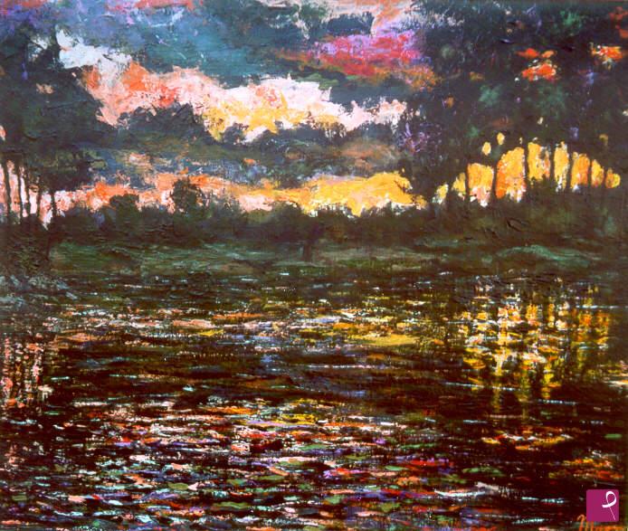 quadri in vendita online - TRAMONTO SUL FIUME 