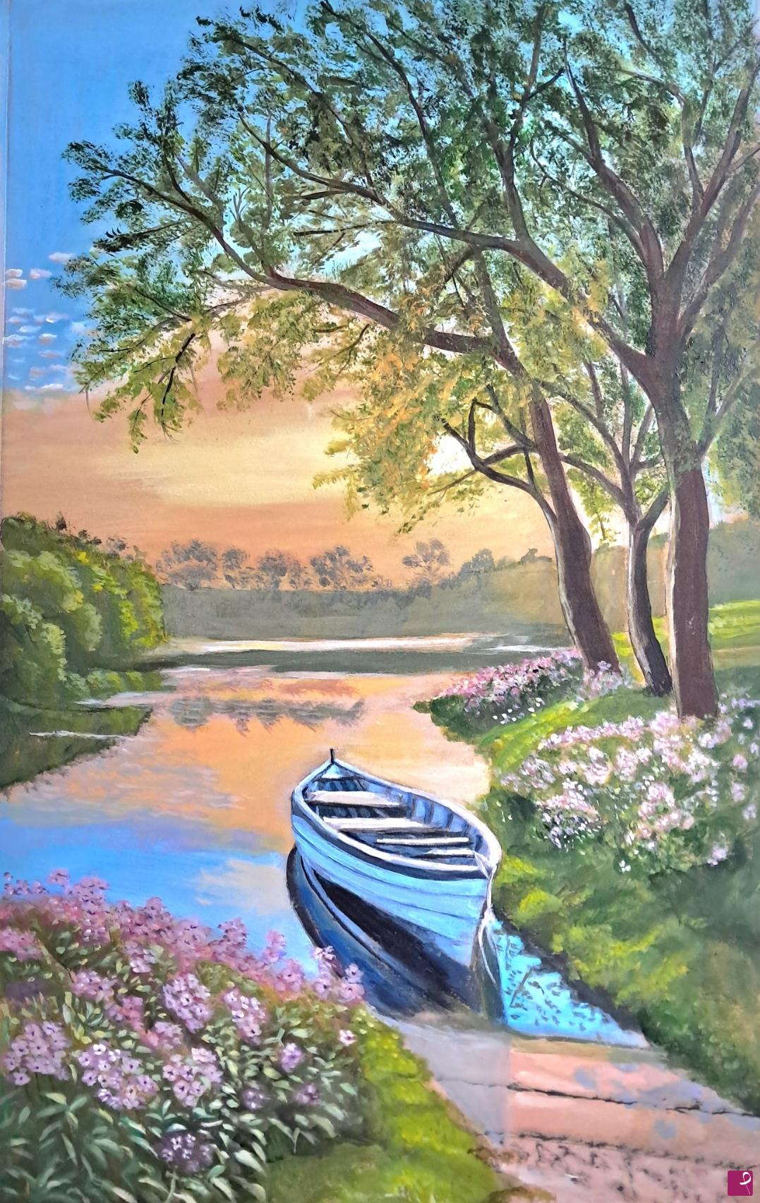 quadri in vendita online - Tramonto sul fiume 