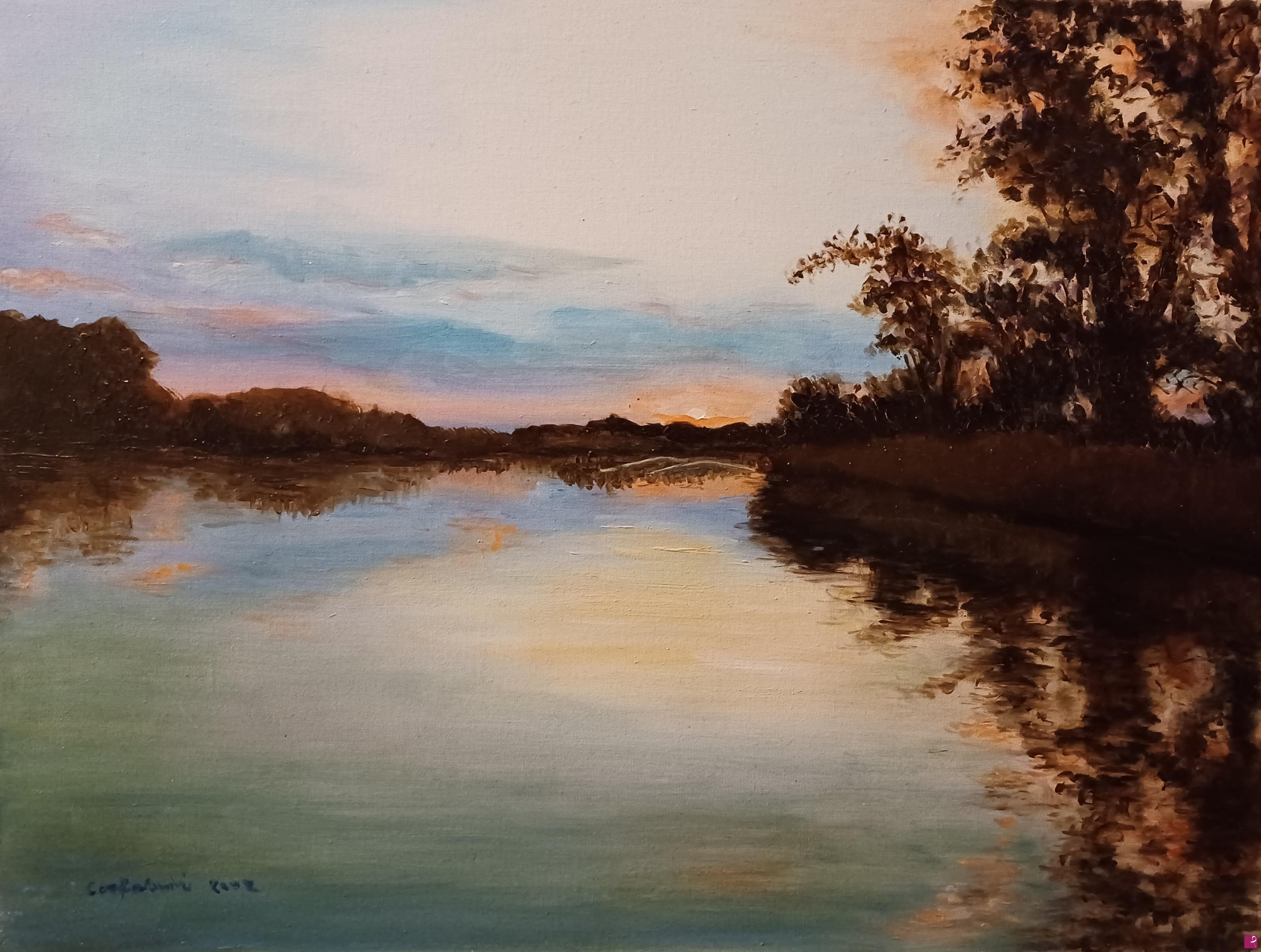 quadri in vendita online - Tramonto sul fiume Ciane (Siracusa) 2002