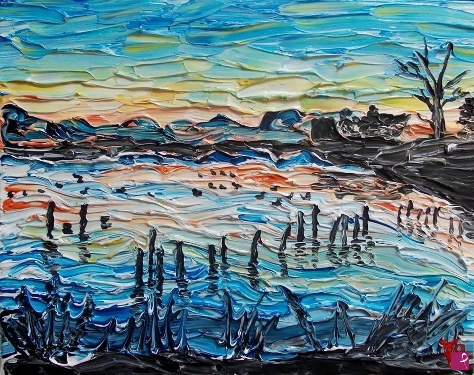 quadri in vendita online - Tramonto sul lago