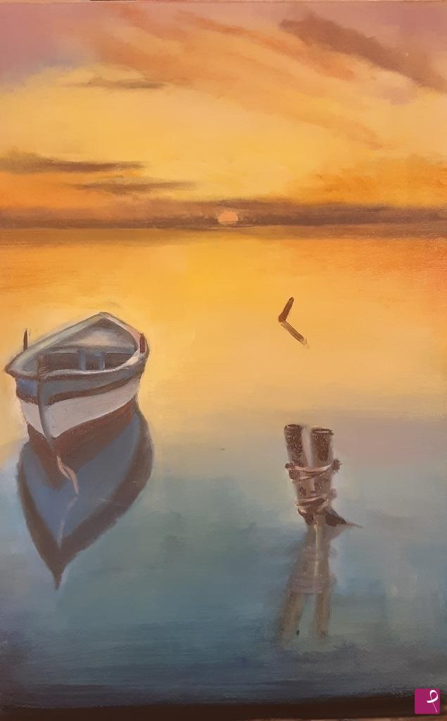 quadri in vendita online - Tramonto sul lago