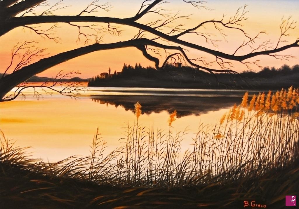 quadri in vendita online - TRAMONTO SUL LAGO