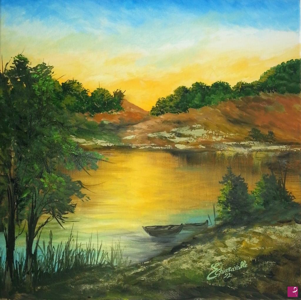 quadri in vendita online - tramonto sul lago