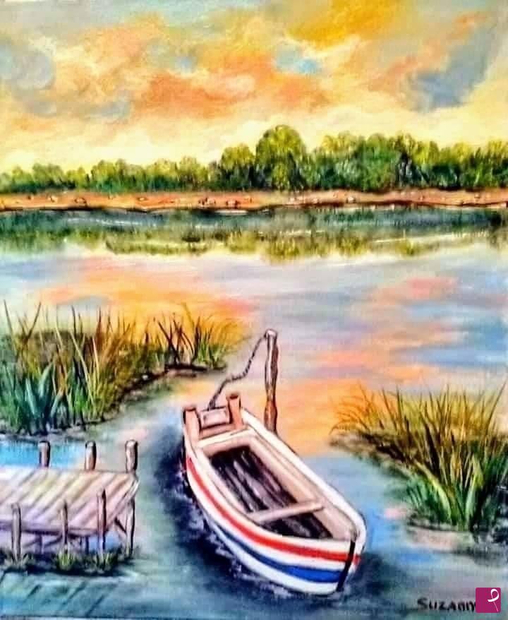 quadri in vendita online - Tramonto sul Lago