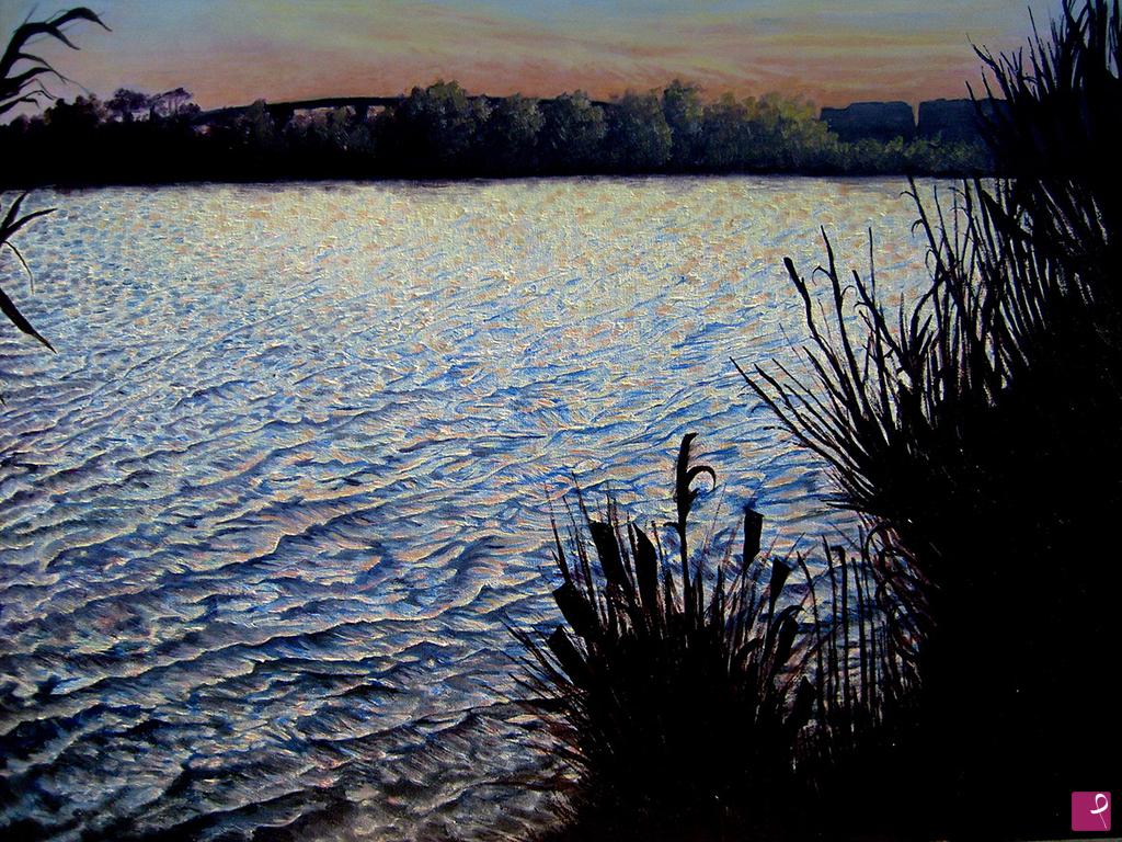 quadri in vendita online - Tramonto sul lago