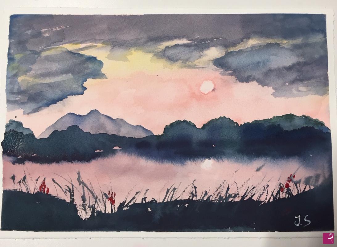quadri in vendita online - Tramonto sul lago