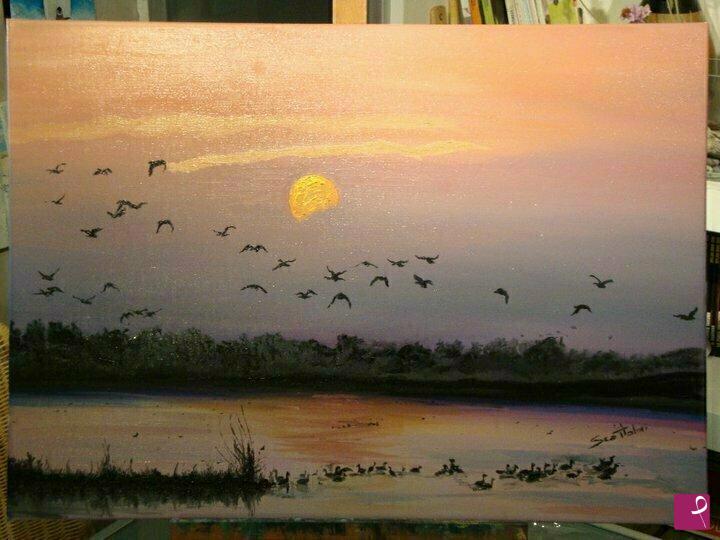 quadri in vendita online - Tramonto sul lago