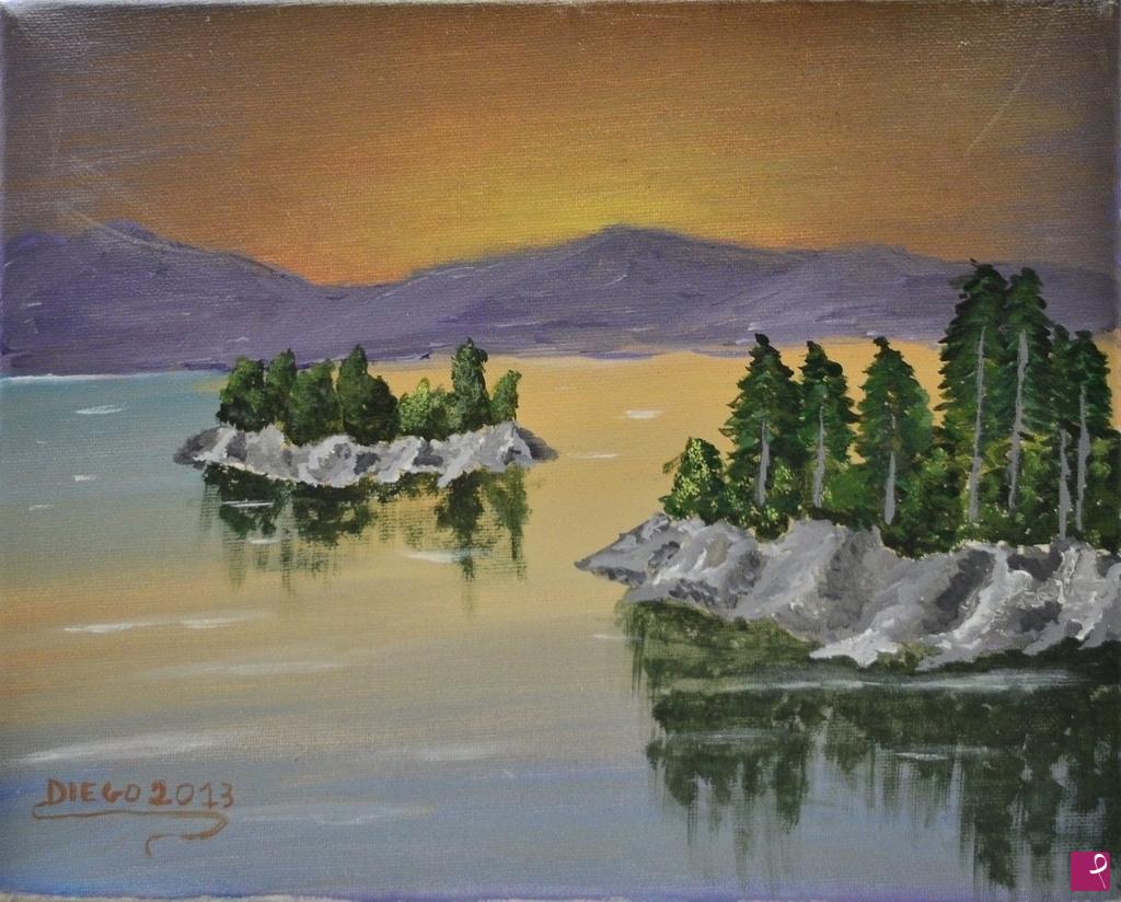 quadri in vendita online - tramonto sul lago