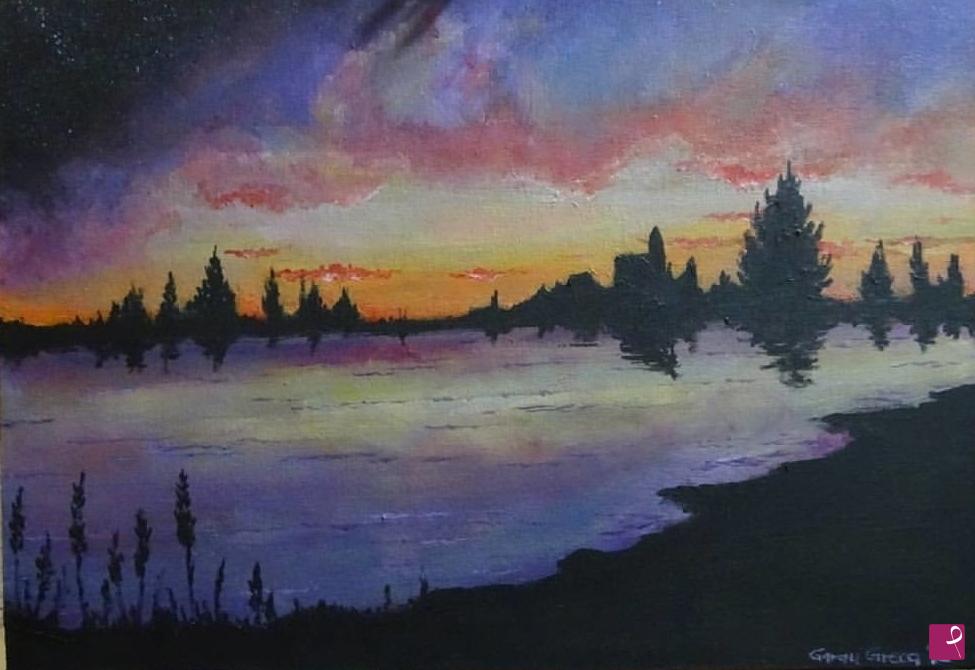 quadri in vendita online - Tramonto sul lago