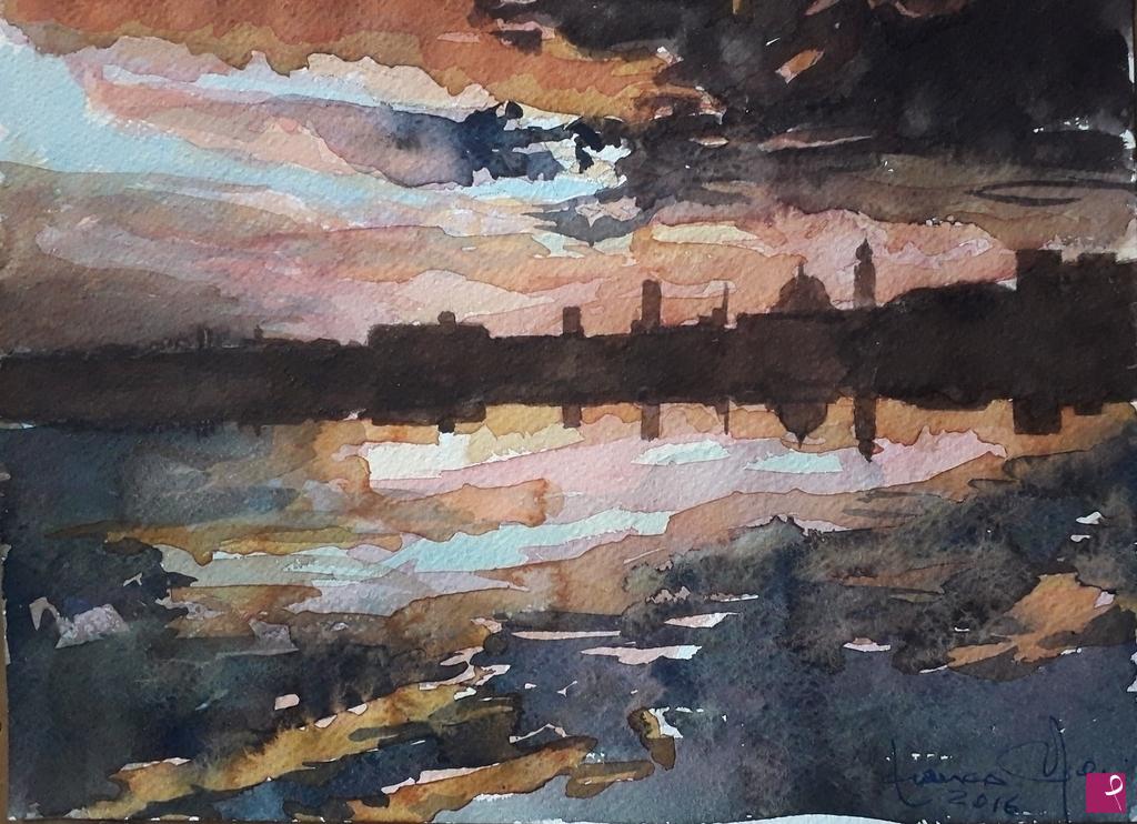 quadri in vendita online - Tramonto sul lago di Mantova.