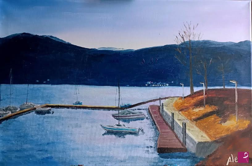 quadri in vendita online - tramonto sul lago d'orta