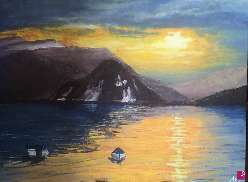 quadri in vendita online - Tramonto sul lago maggiore