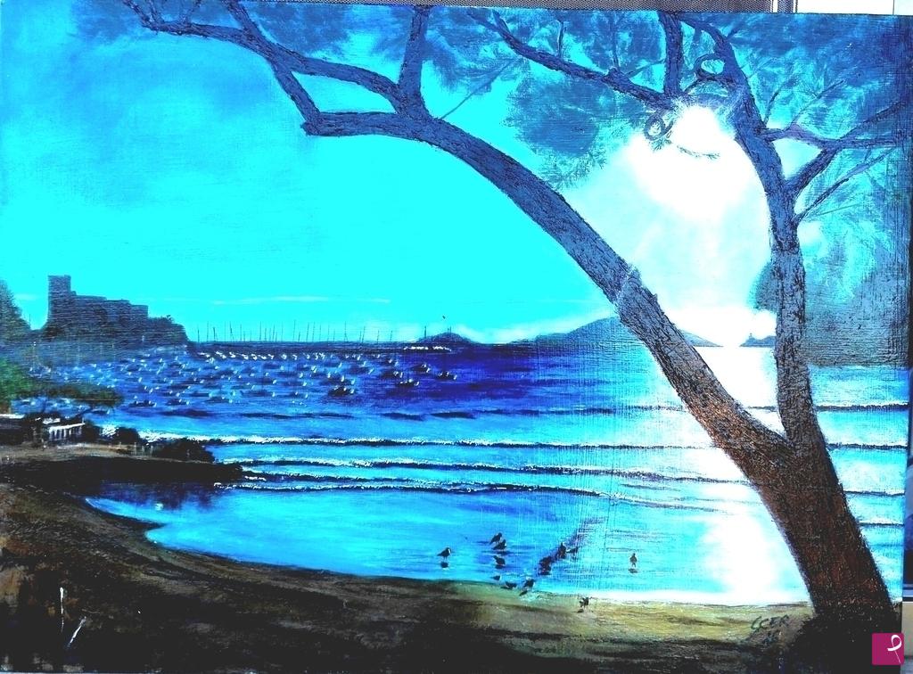 quadri in vendita online - Tramonto sul lido di Lerici
