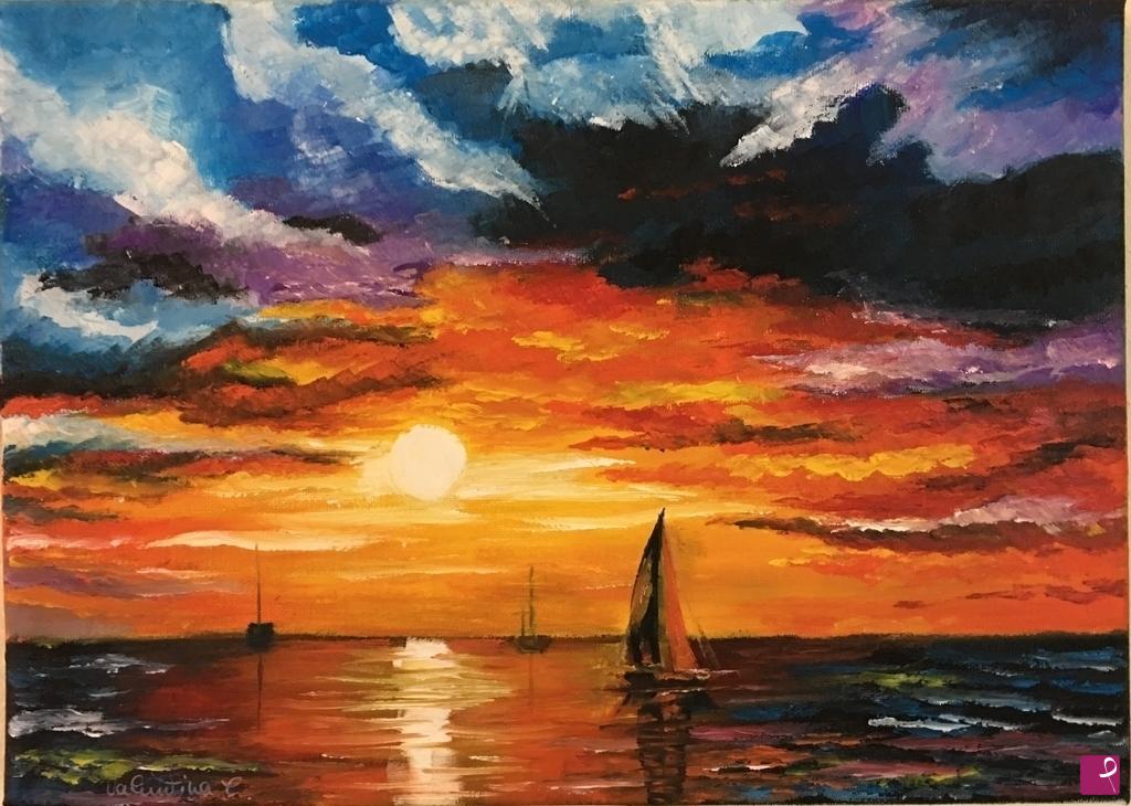 quadri in vendita online - Tramonto sul mare