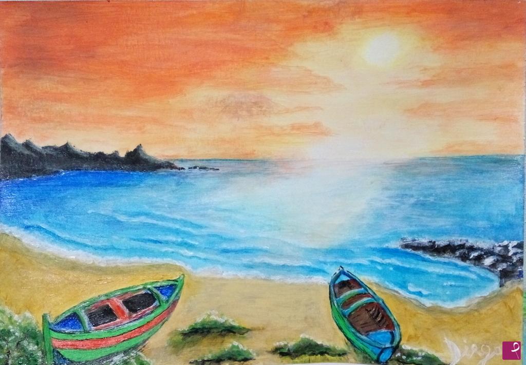 quadri in vendita online - Tramonto sul mare