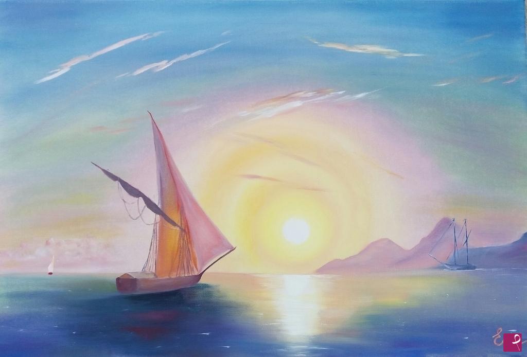 quadri in vendita online - Tramonto sul mare