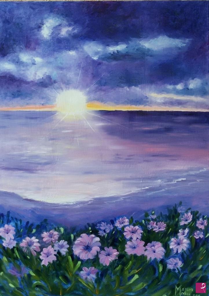 quadri in vendita online - Tramonto sul mare