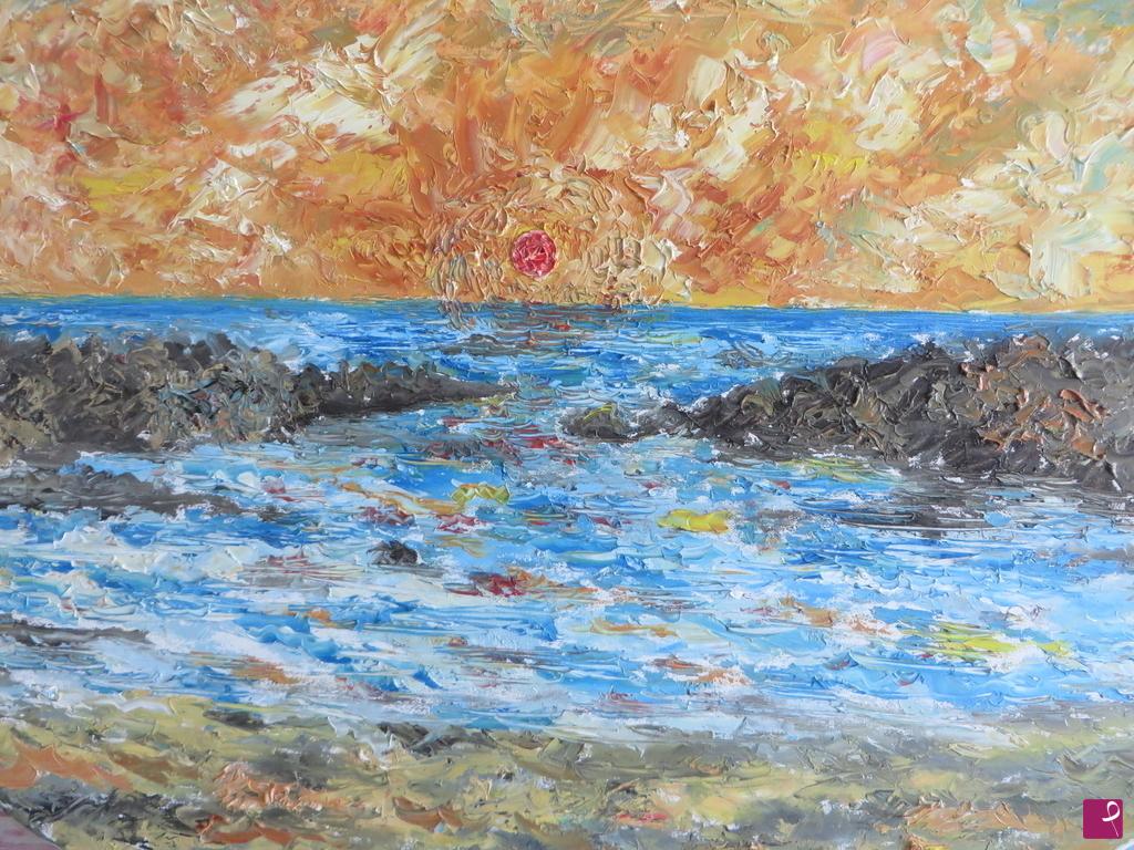 quadri in vendita online - Tramonto sul mare di Sardegna ( particolare )