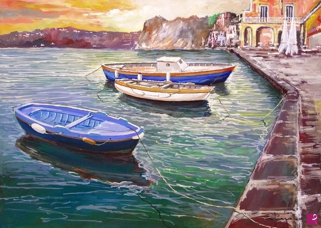 quadri in vendita online - Tramonto sul porticciolo