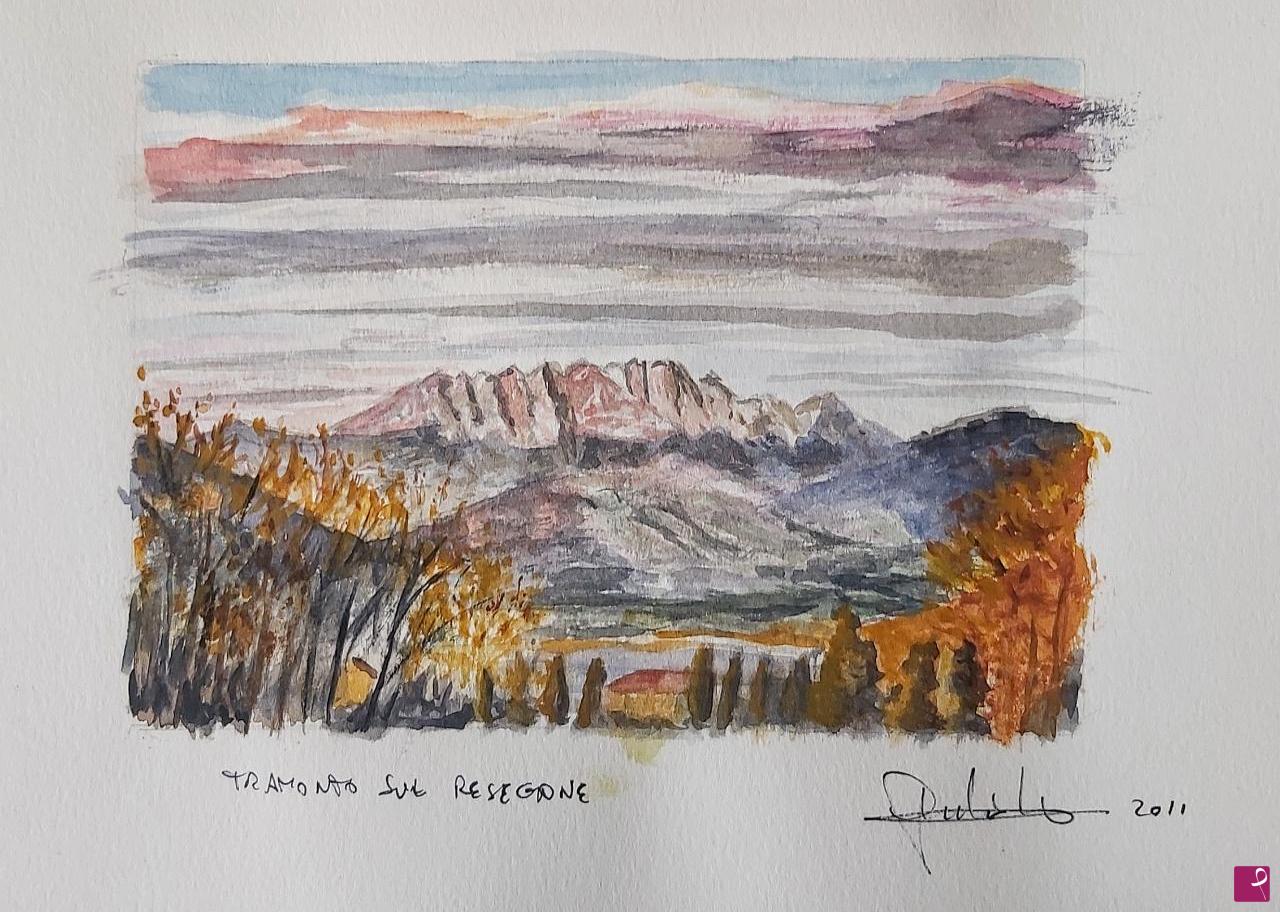 quadri in vendita online - Tramonto sul Resegone - Rif.LG-147-CL/AC24X33-O/2011