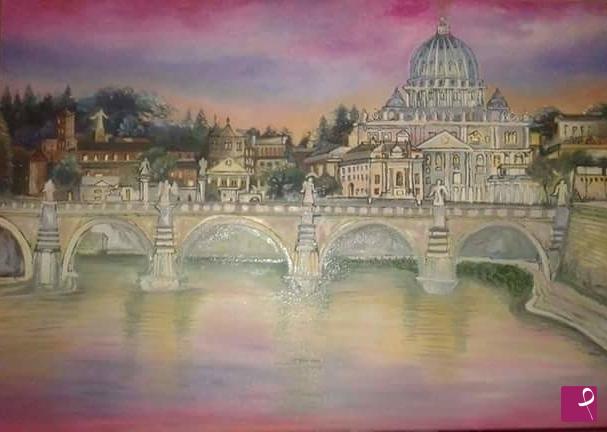 quadri in vendita online - Tramonto sul Tevere