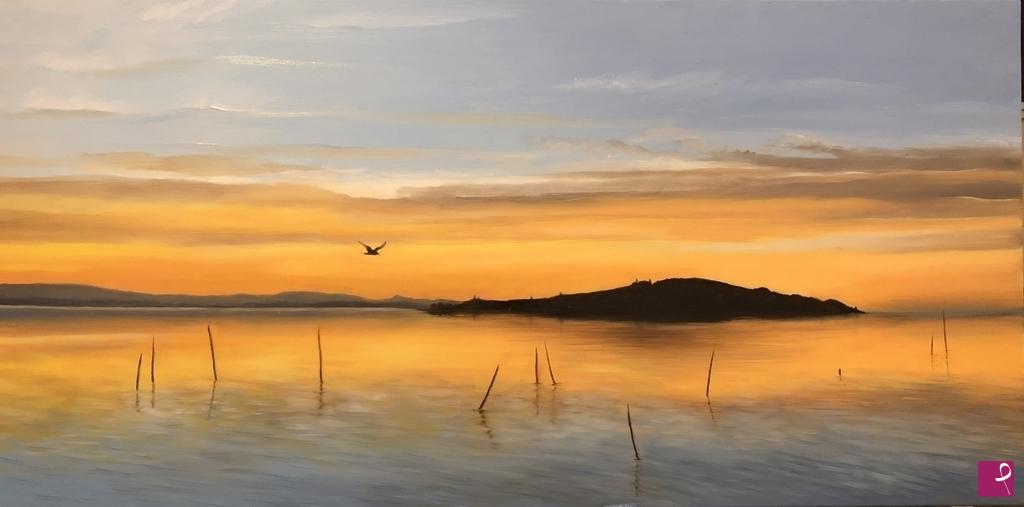 quadri in vendita online - Tramonto sul Trasimeno 