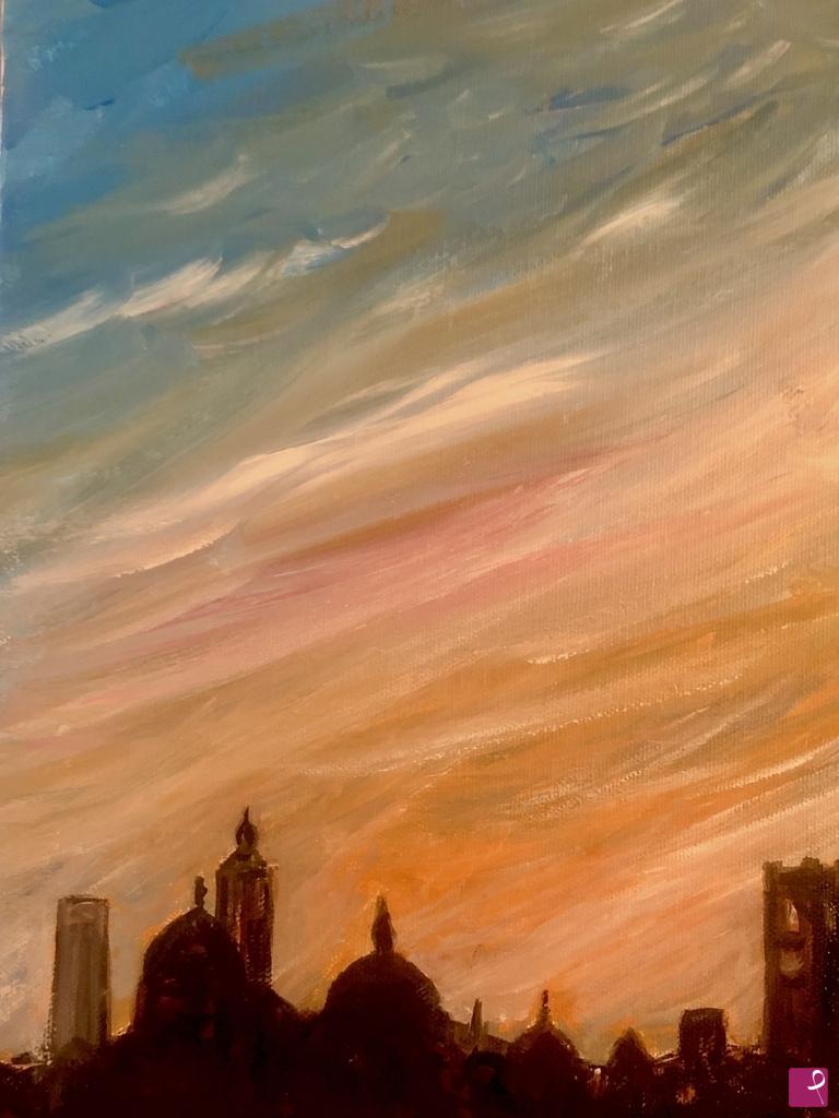 quadri in vendita online - tramonto sulla città