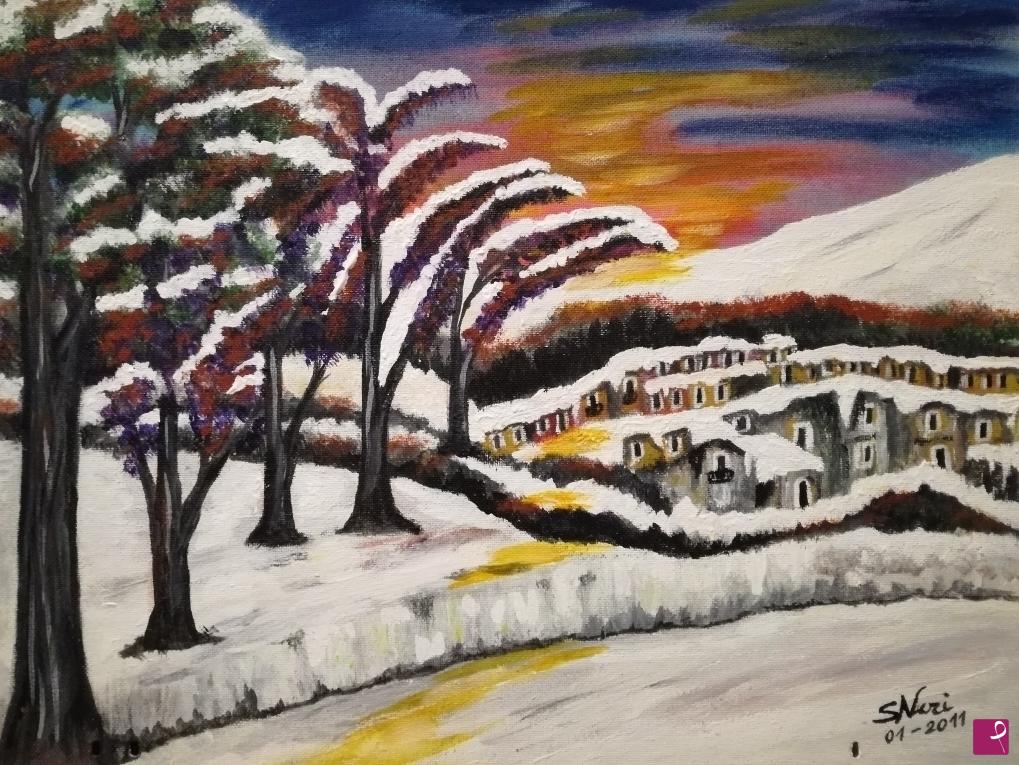 quadri in vendita online - TRAMONTO SULLA NEVE