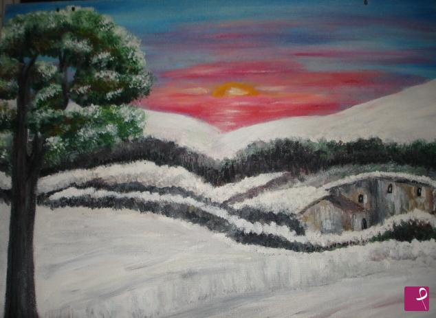 quadri in vendita online - TRAMONTO SULLA NEVE