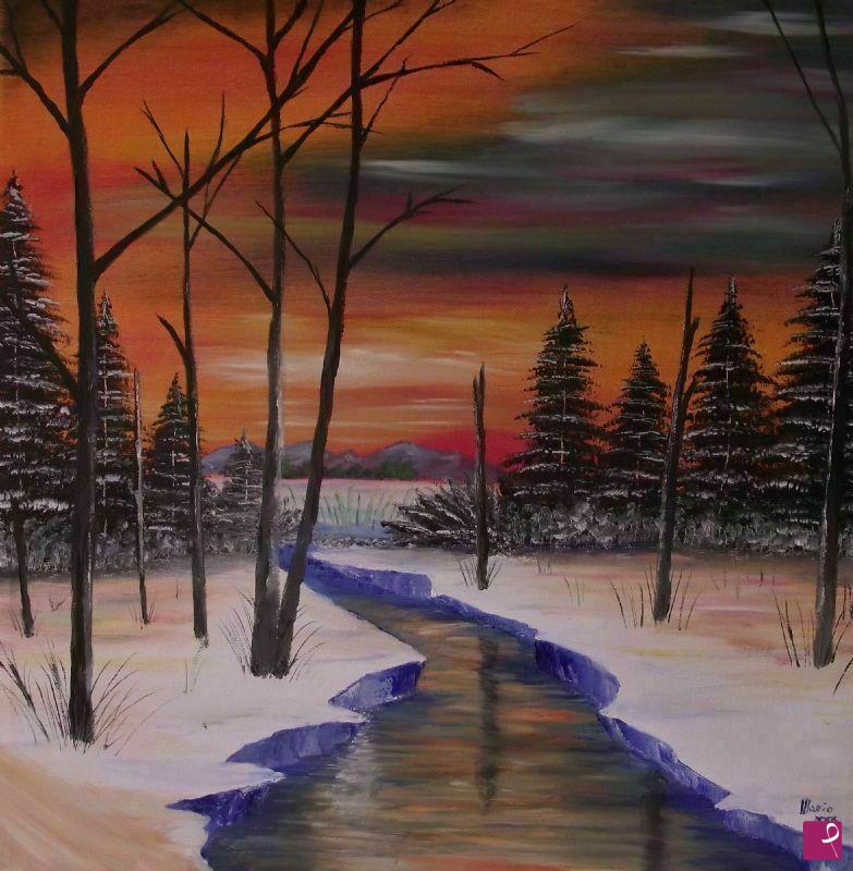 quadri in vendita online - tramonto sulla neve