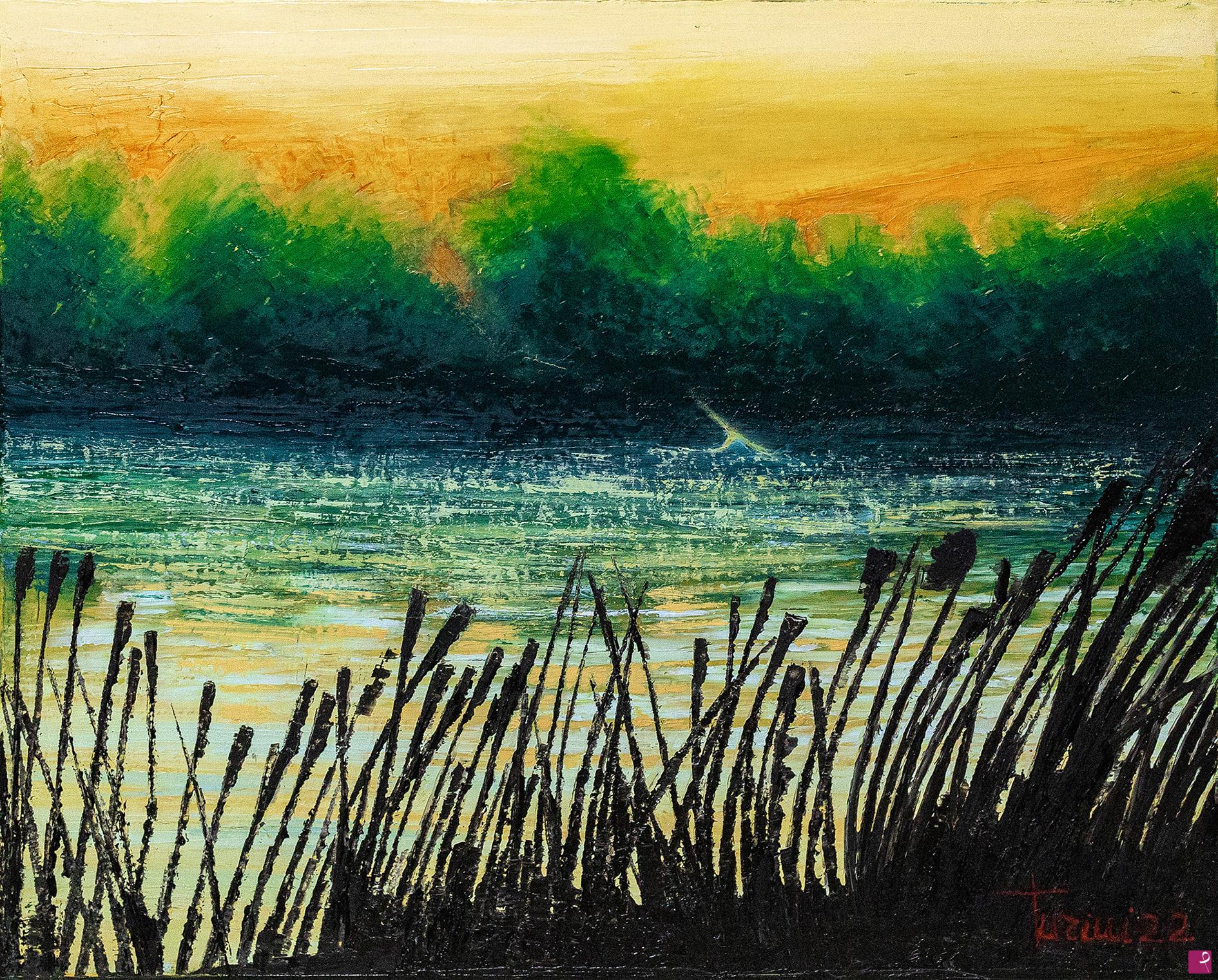 quadri in vendita online - Tramonto sull'Arno