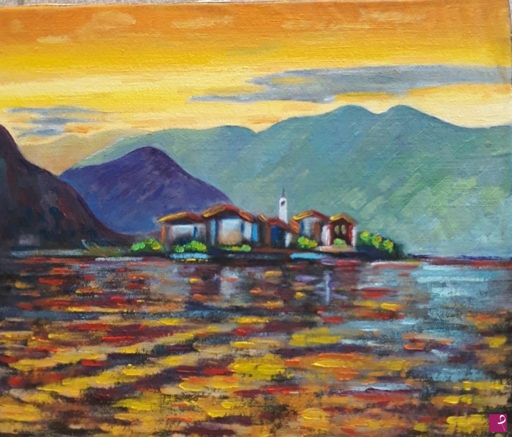 quadri in vendita online - TRAMONTO SULL'ISOLA - STRESA (2021)