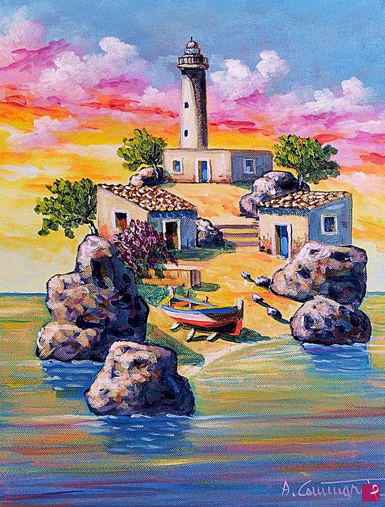 quadri in vendita online - Tramonto sull'isola