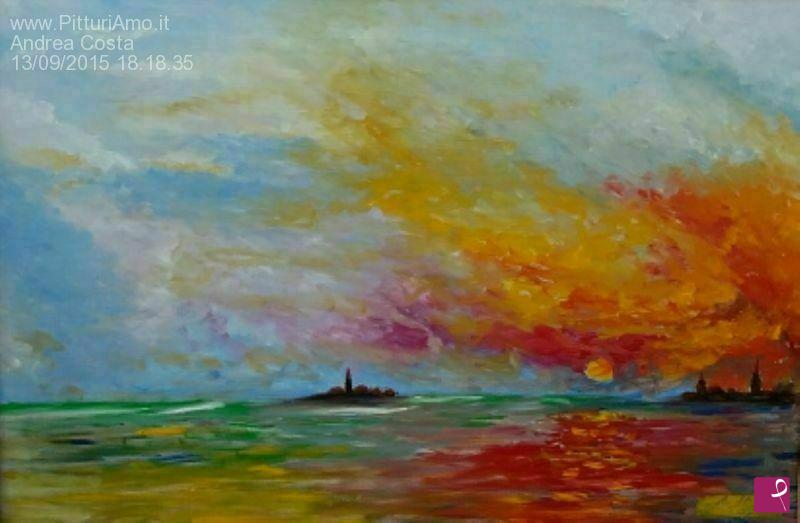 quadri in vendita online - Tramonto sull'isola