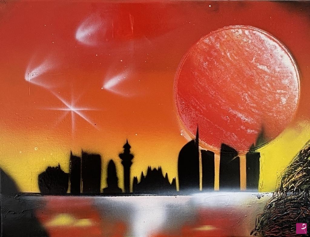 quadri in vendita online - Tramonto sullo skyline milanese