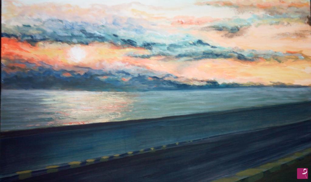 quadri in vendita online - Tramonto sullo stretto