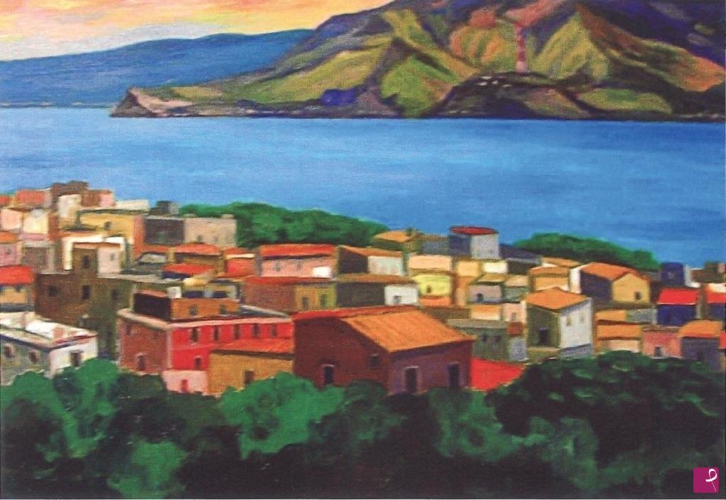 quadri in vendita online - Tramonto sullo Stretto