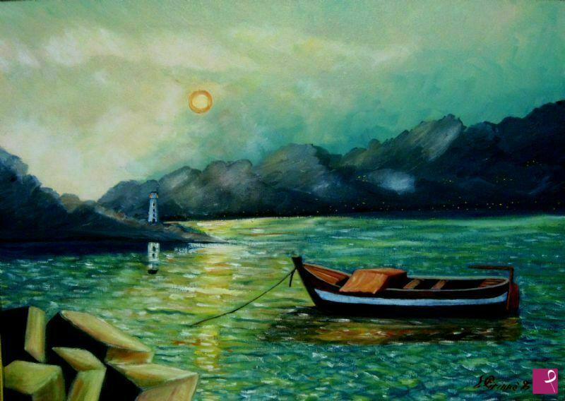 quadri in vendita online - tramonto sullo stretto anno1995