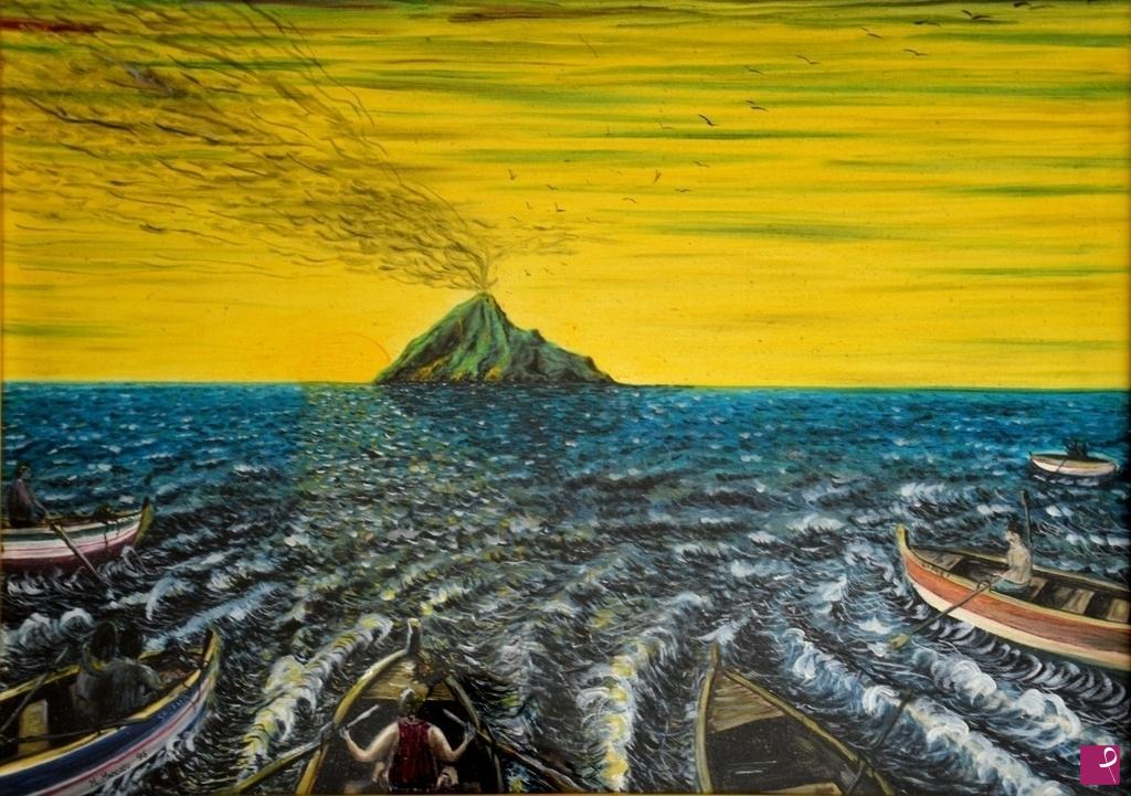 quadri in vendita online - TRAMONTO SULLO STROMBOLI (ISOLE EOLIE)