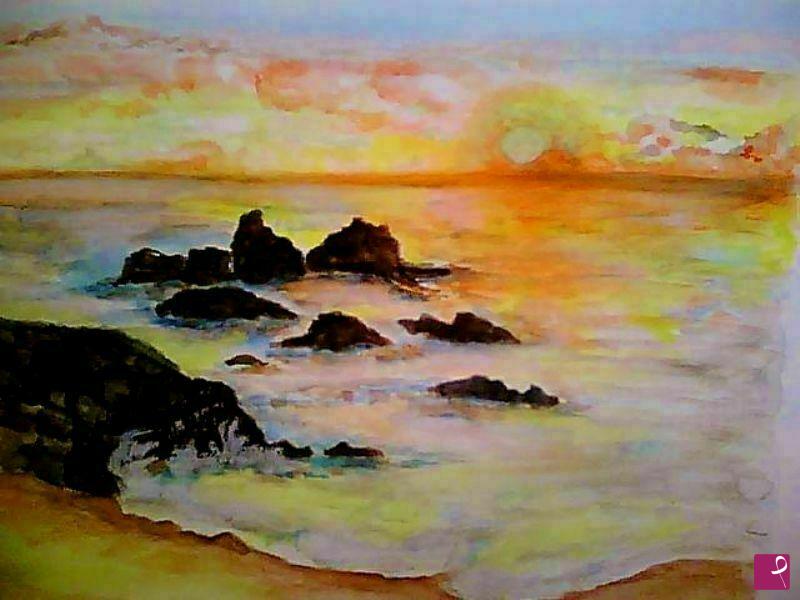 quadri in vendita online - tramonto tra gli scogli