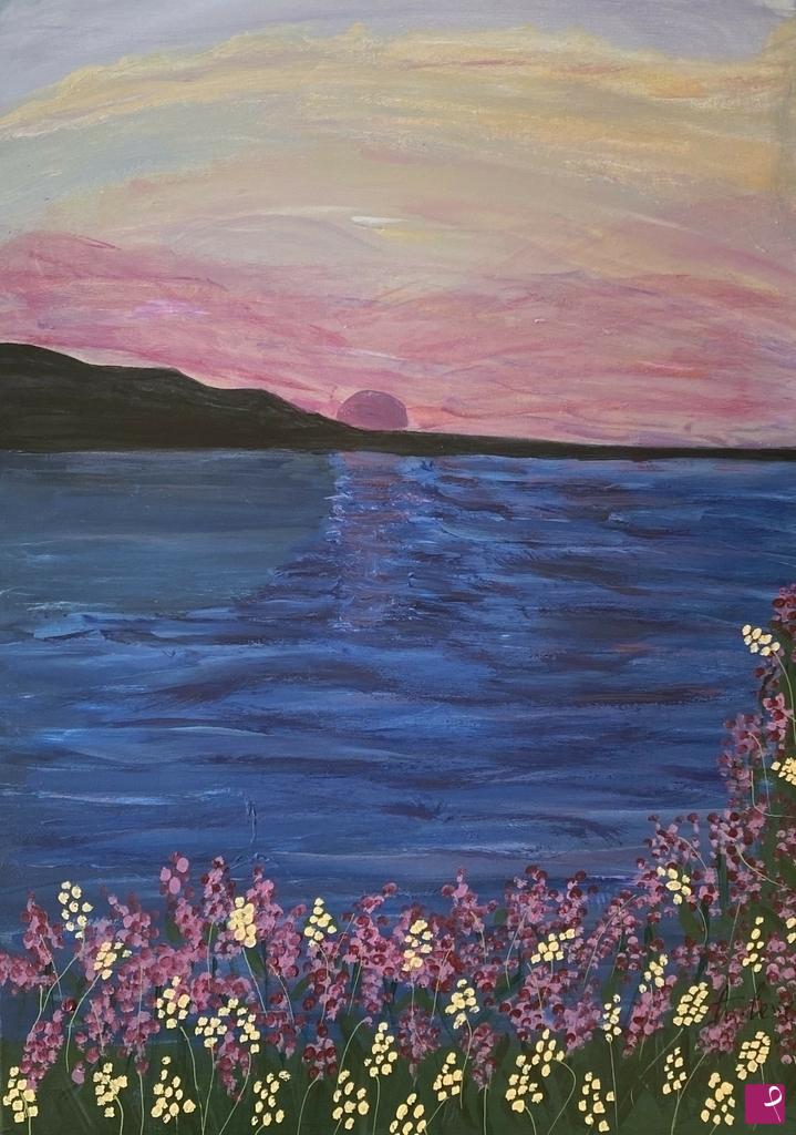 quadri in vendita online - Tramonto tra i fiori