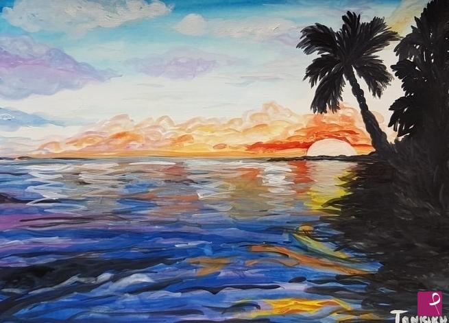 quadri in vendita online - Tramonto tropicale