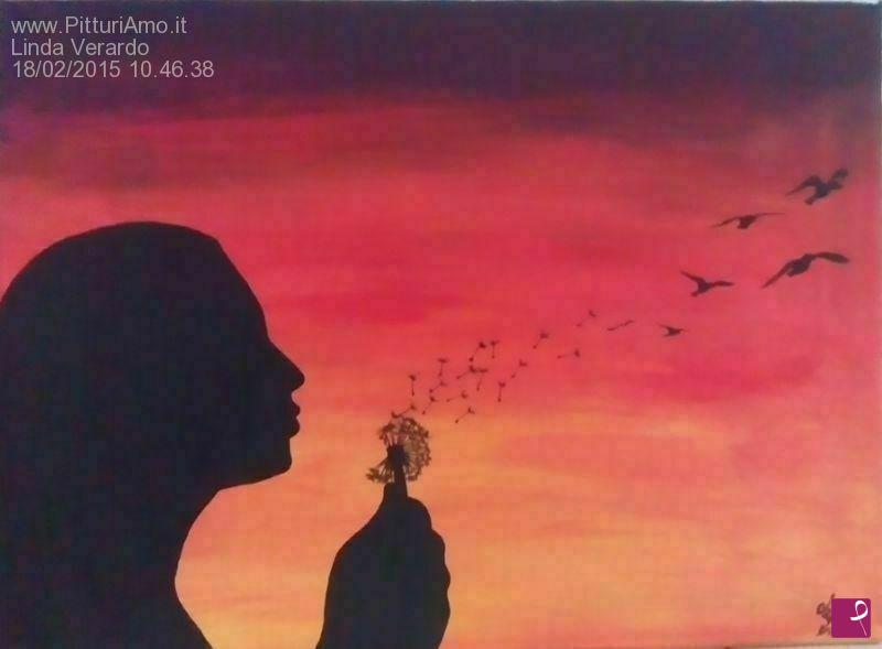 quadri in vendita online - Tramonto,dandelion, libertà